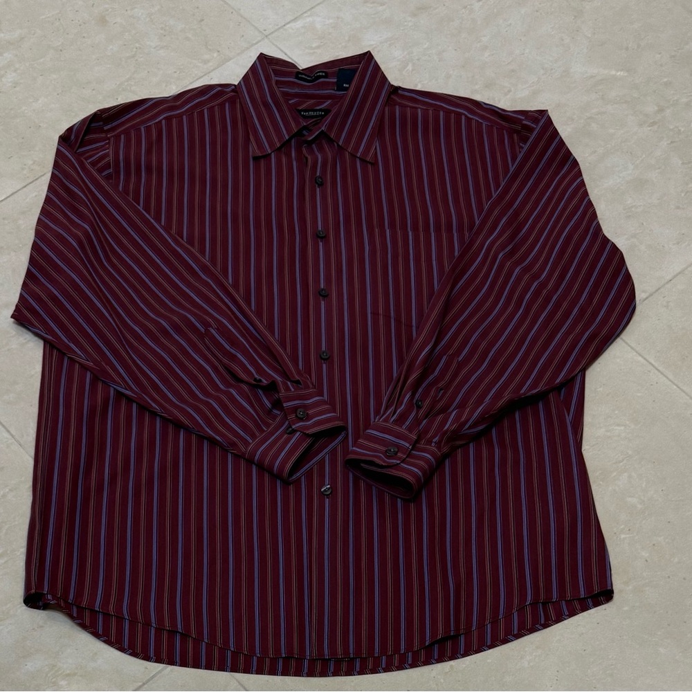 Van Heusen Men's Striped Burgundy Shirt wrinkle free Large 16-16 1/2 used